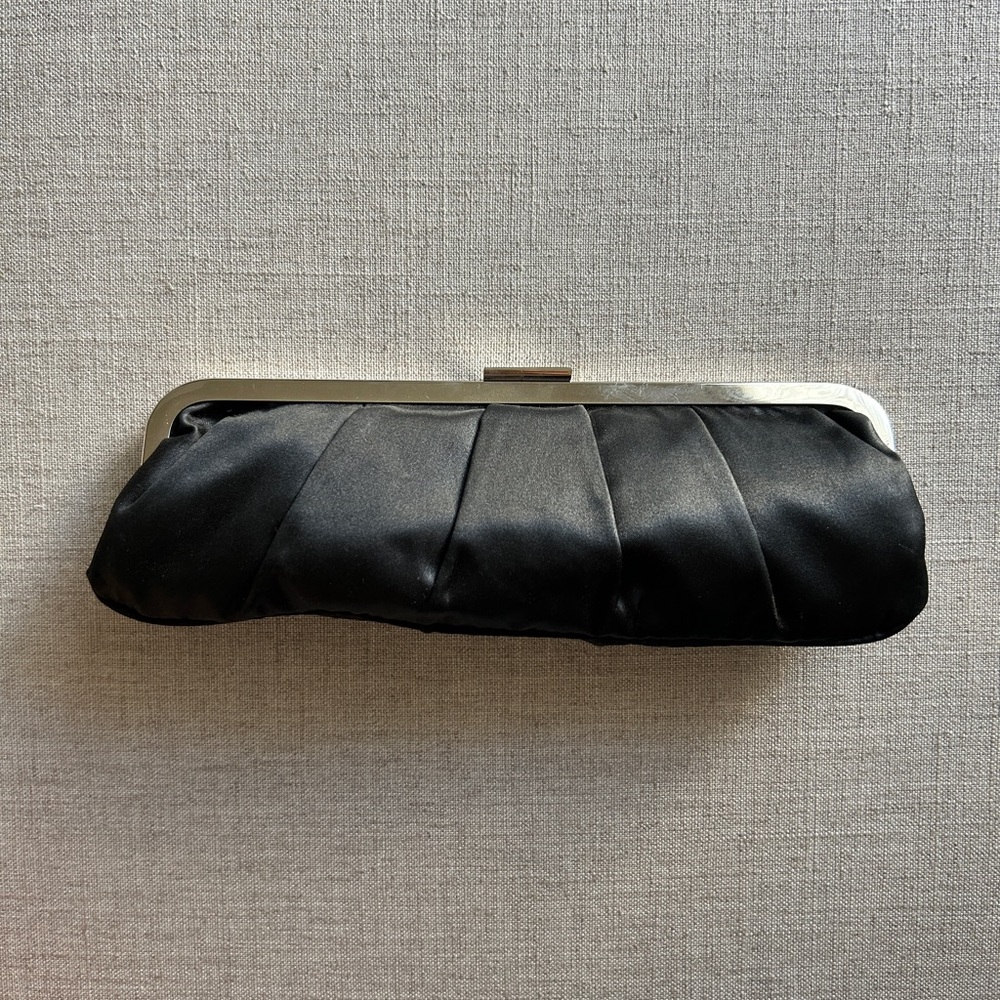 Brand New Aldo Satin Ruched Top Skinny Long Clutch with Silver Hardware & Chain